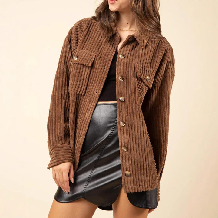 Damen Übergroße Cord jacke mit Knöpfen | Lange Ärmel
