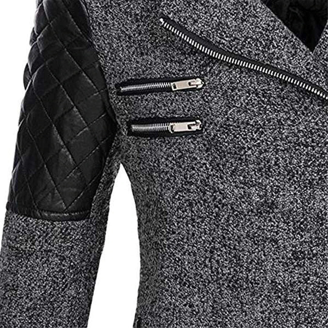 Damen-Langjacke mit Kapuze und gesteppten Ärmeln | Asymmetrischer Reißverschluss