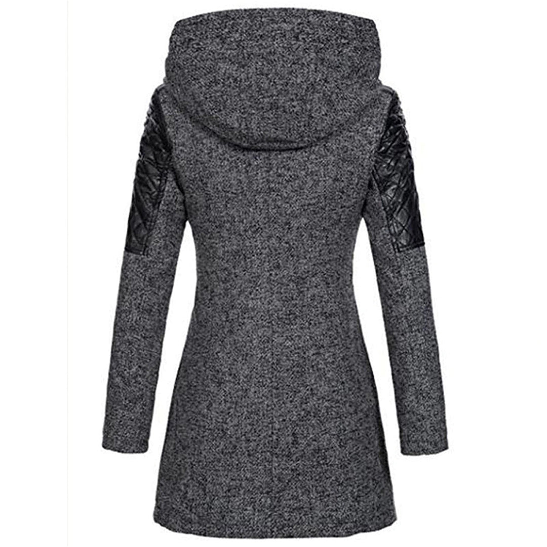 Damen-Langjacke mit Kapuze und gesteppten Ärmeln | Asymmetrischer Reißverschluss