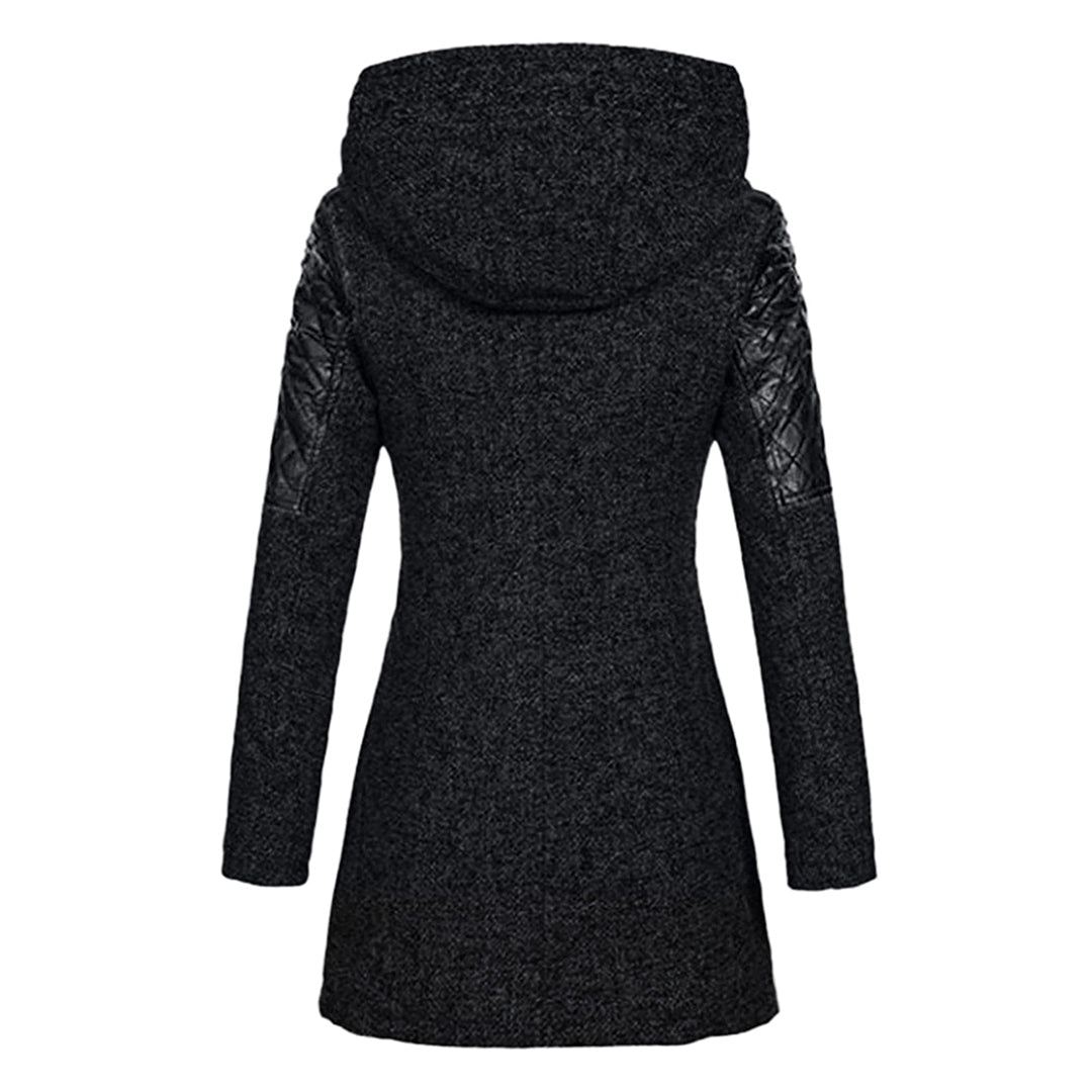 Damen-Langjacke mit Kapuze und gesteppten Ärmeln | Asymmetrischer Reißverschluss