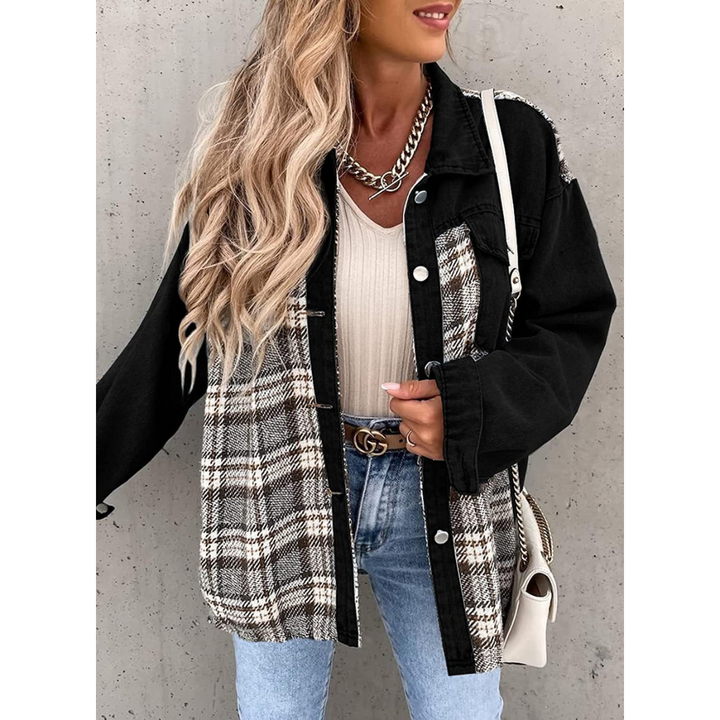 Damen Langarm Knopf Daunen Jeansjacke | Moderne