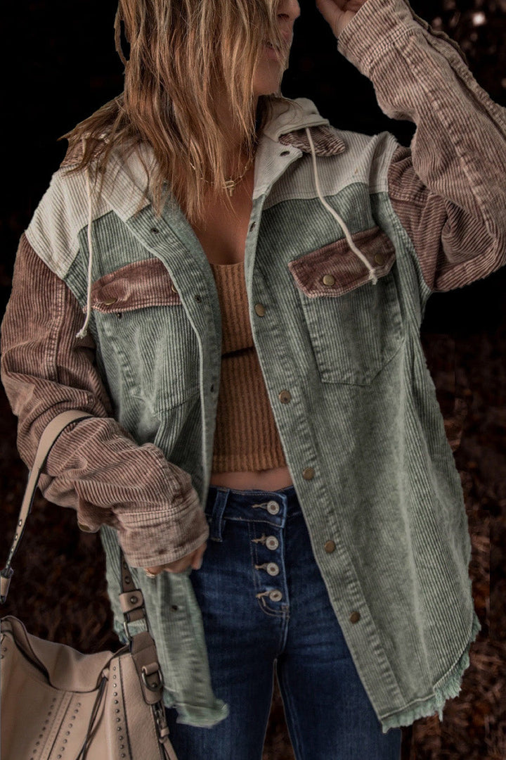 Damen Übergroße Cord Jacke | Knopf Daunen