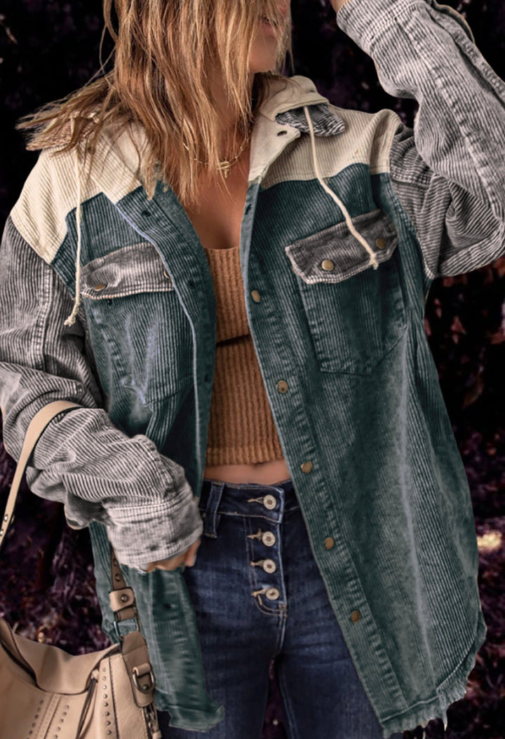 Damen Übergroße Cord Jacke | Knopf Daunen