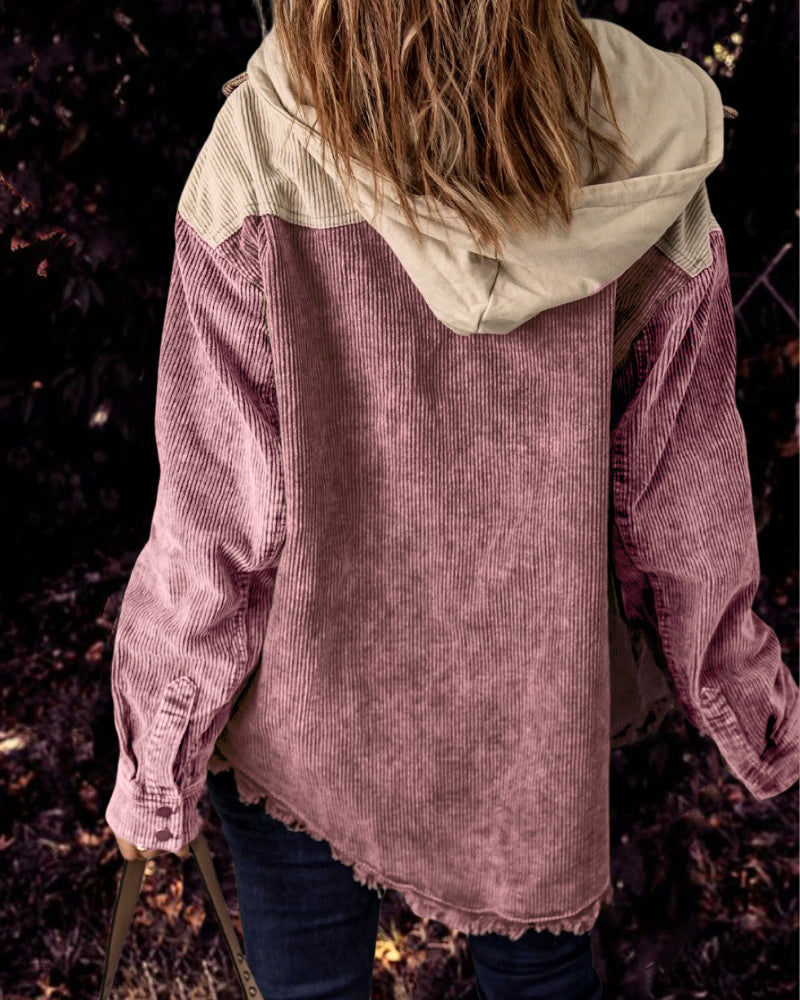 Damen Übergroße Cord Jacke | Knopf Daunen
