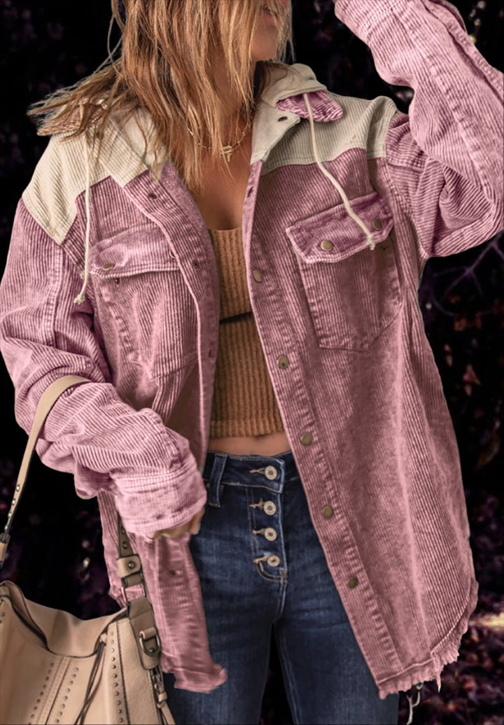 Damen Übergroße Cord Jacke | Knopf Daunen