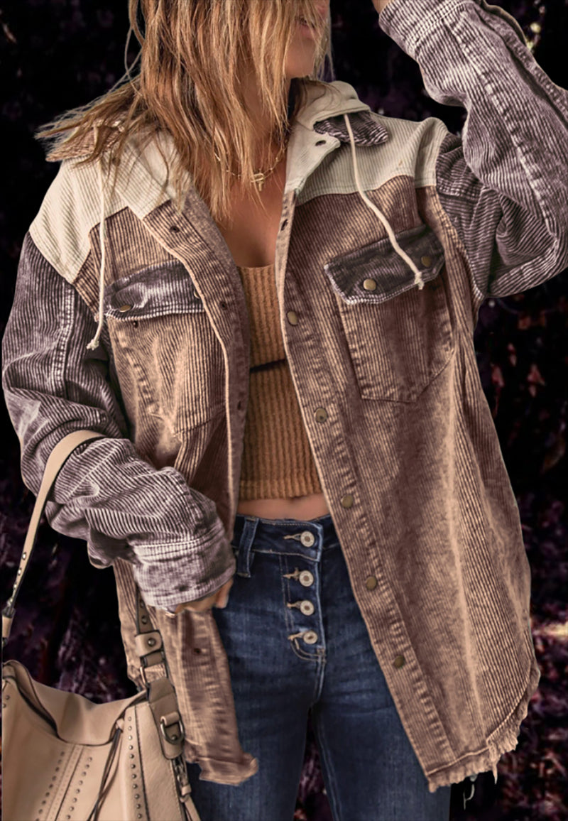 Damen Übergroße Cord Jacke | Knopf Daunen