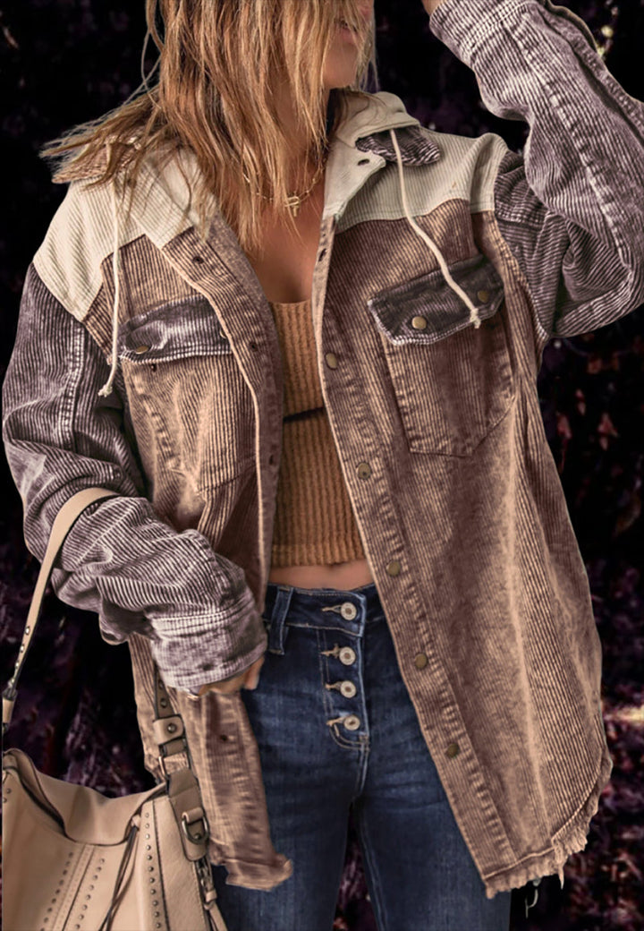 Damen Übergroße Cord Jacke | Knopf Daunen