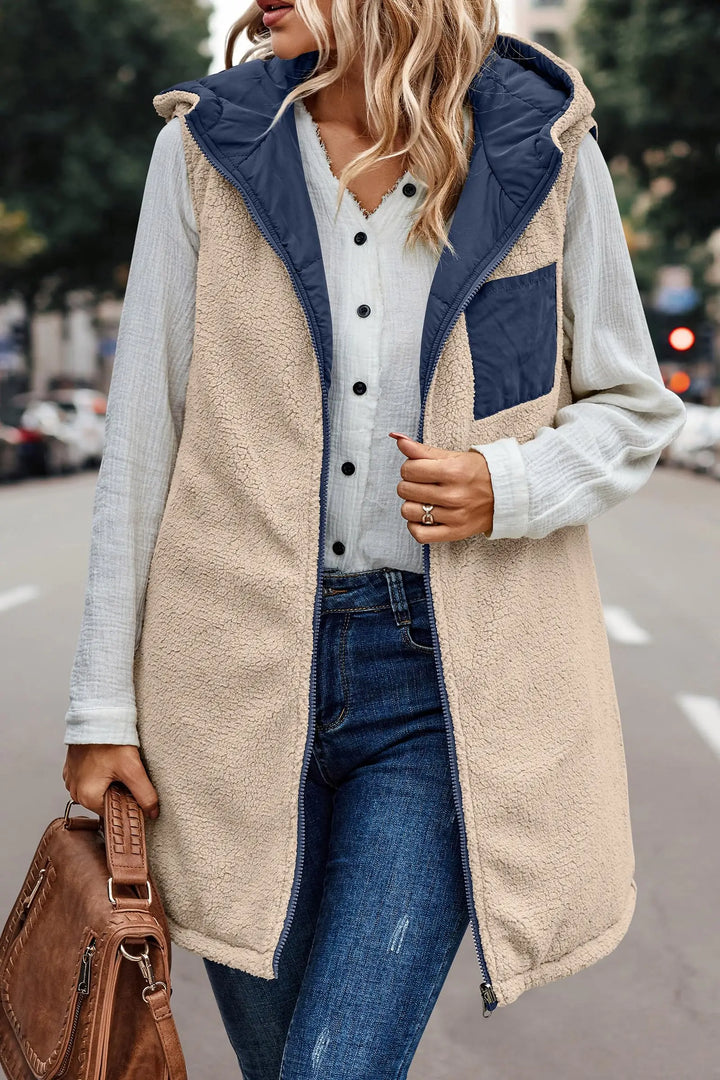 Damen Lange Warme Puffer Weste | Kapuze