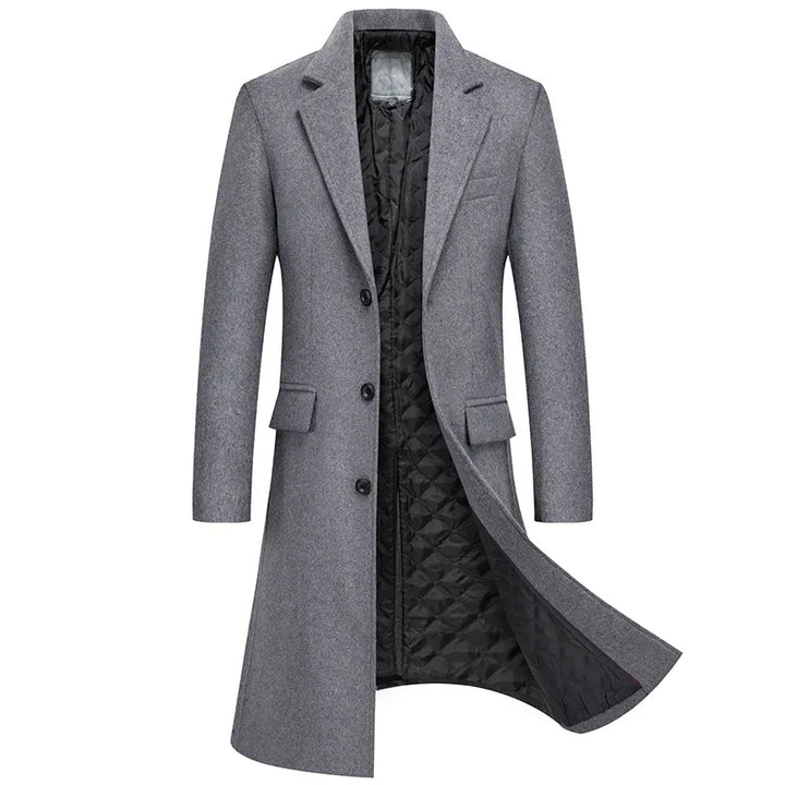 Schwarze Woll Jacke Lang für Herren | Wintermantel