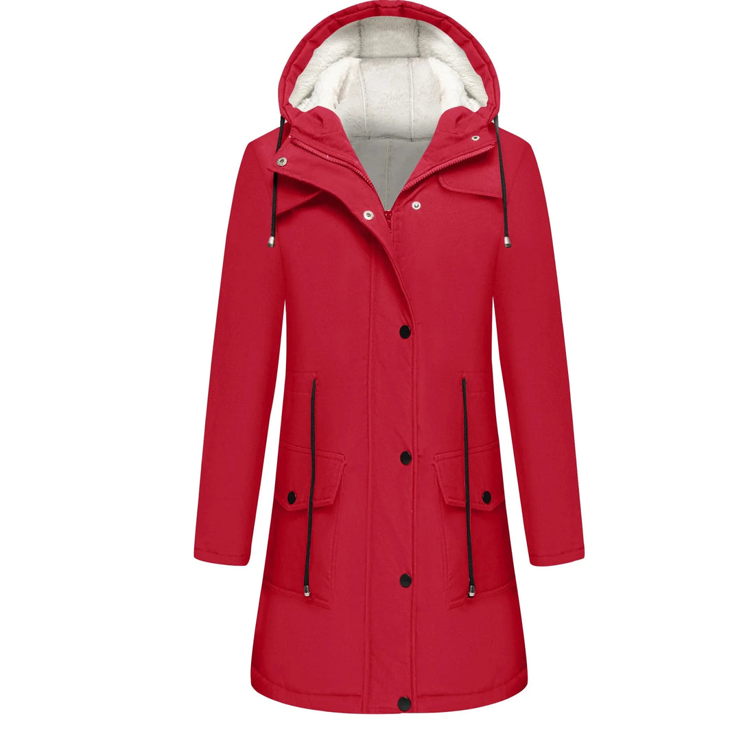 Damen Lange Winterjacke mit Kapuze | Warme