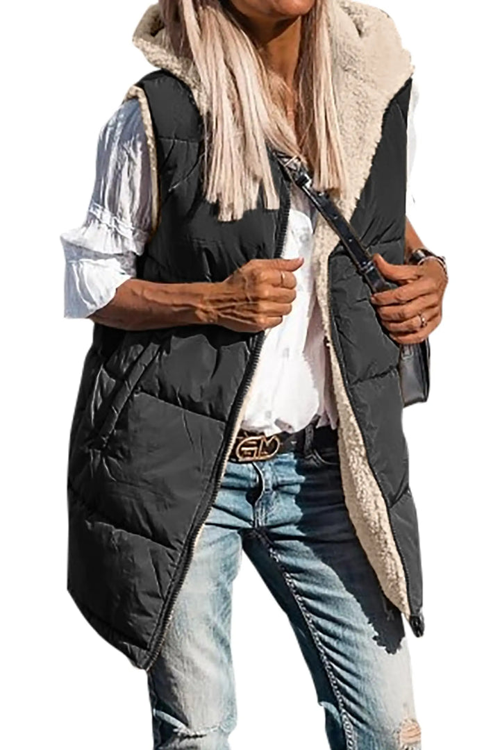 Damen Lange Warme Puffer Weste | Kapuze