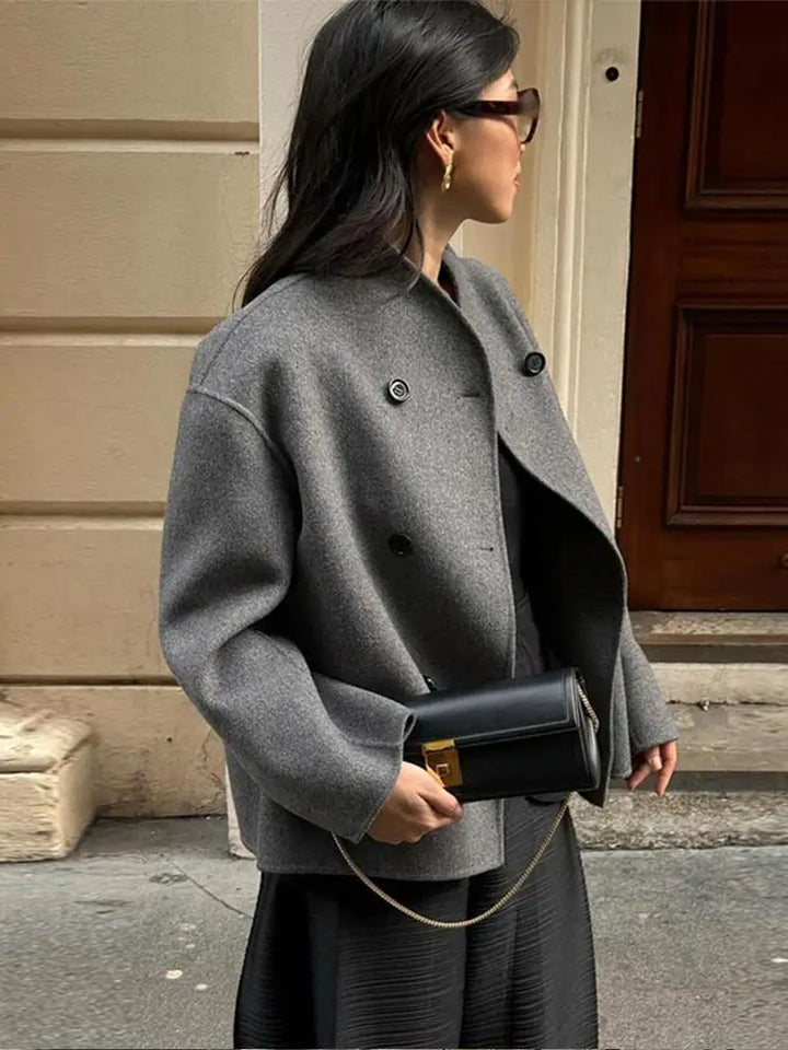 Woll Jacke in Grau für Damen | Kurz