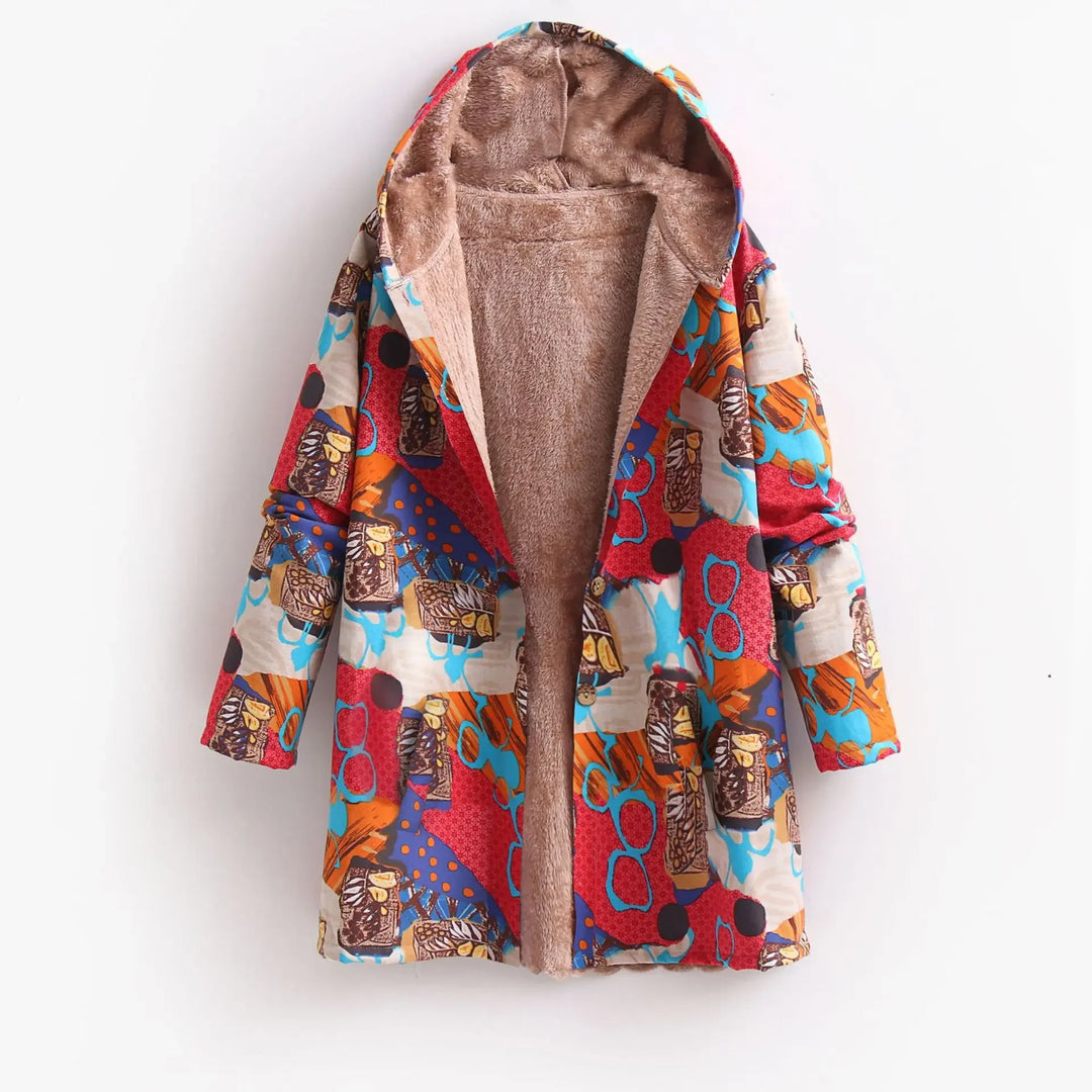 Fleece Jacke mit Print für Damen | Mit Kapuze