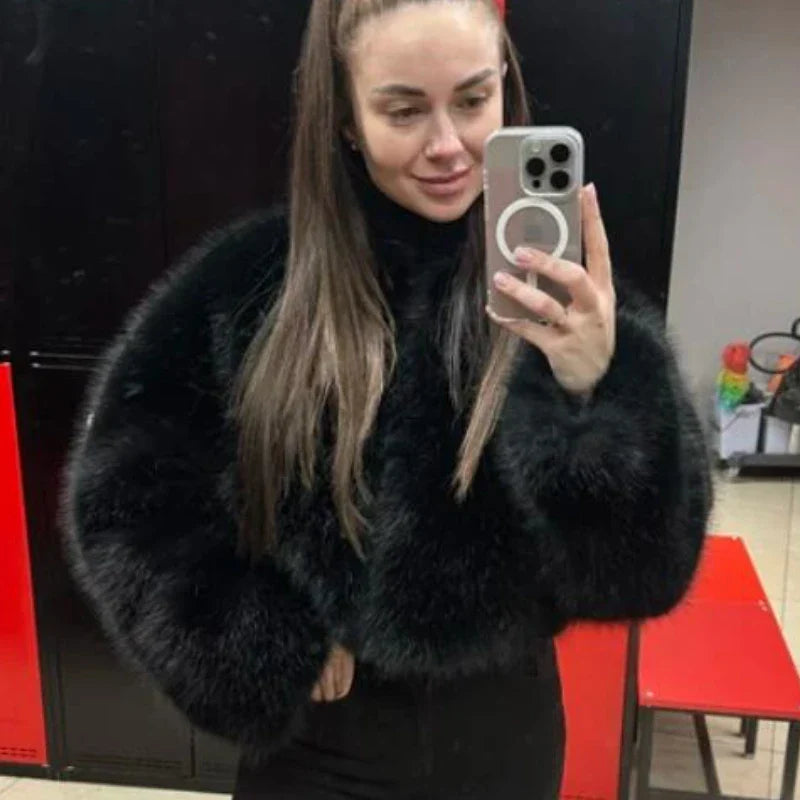 Stilvoll Kurze Felljacke für Damen | Langarm