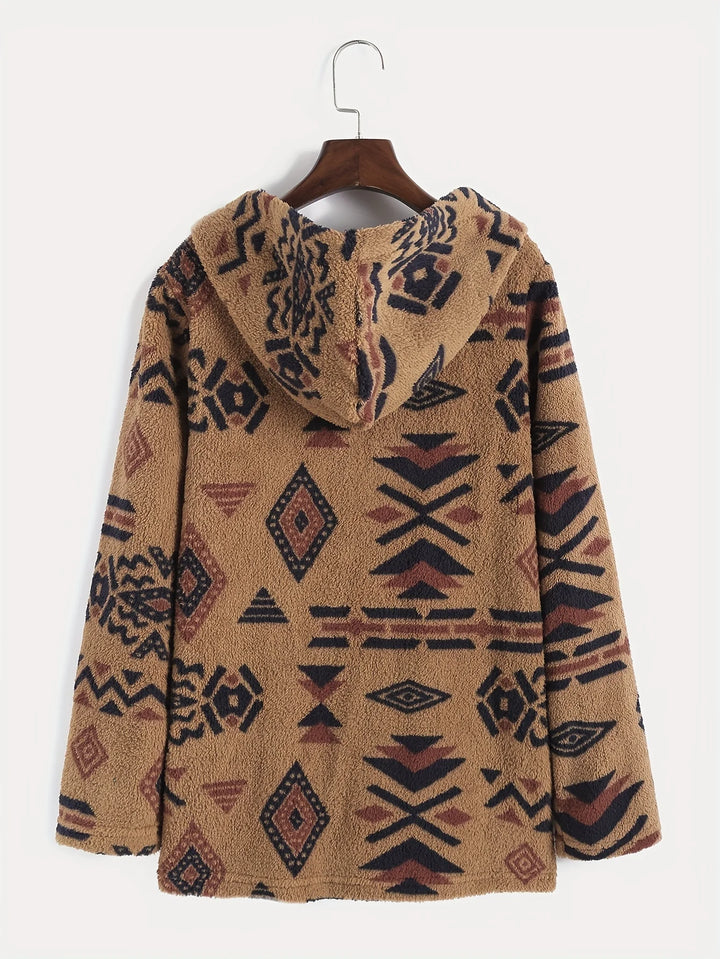 Fleece Jacke mit Azteken-Muster für Damen | Lang
