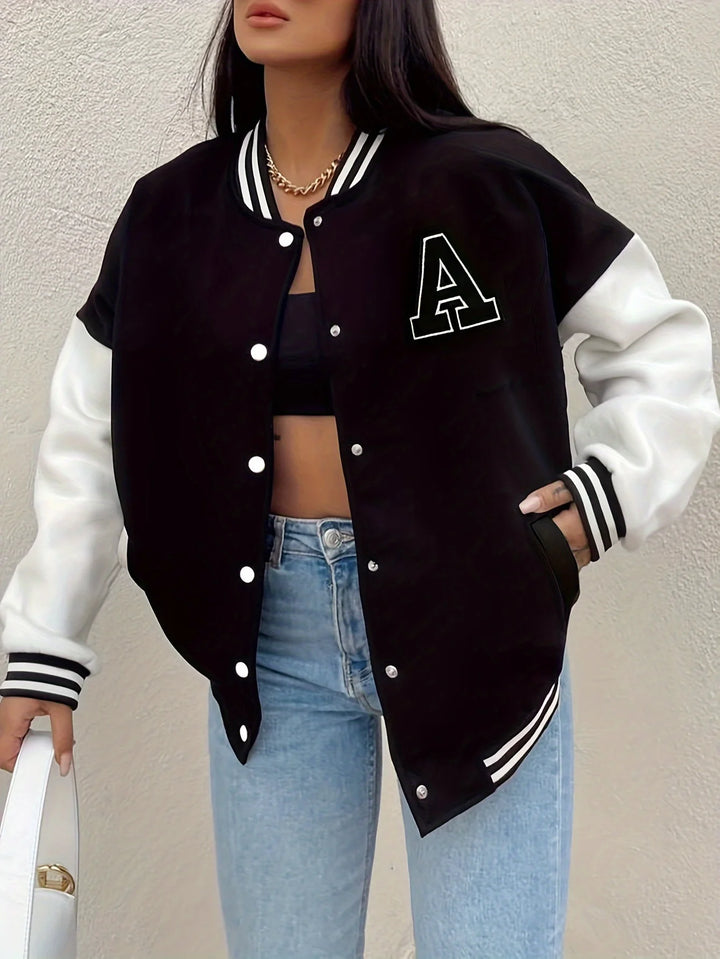 Damen College jacke mit Rippstrickärmeln | Knopfleiste