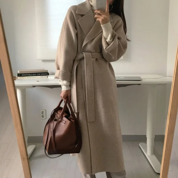 Damen Langer Warmer Mantel mit Gürtel | Weite Ärmel