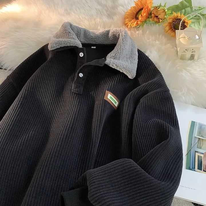 Oversized cord-pullover mit fleecekragen