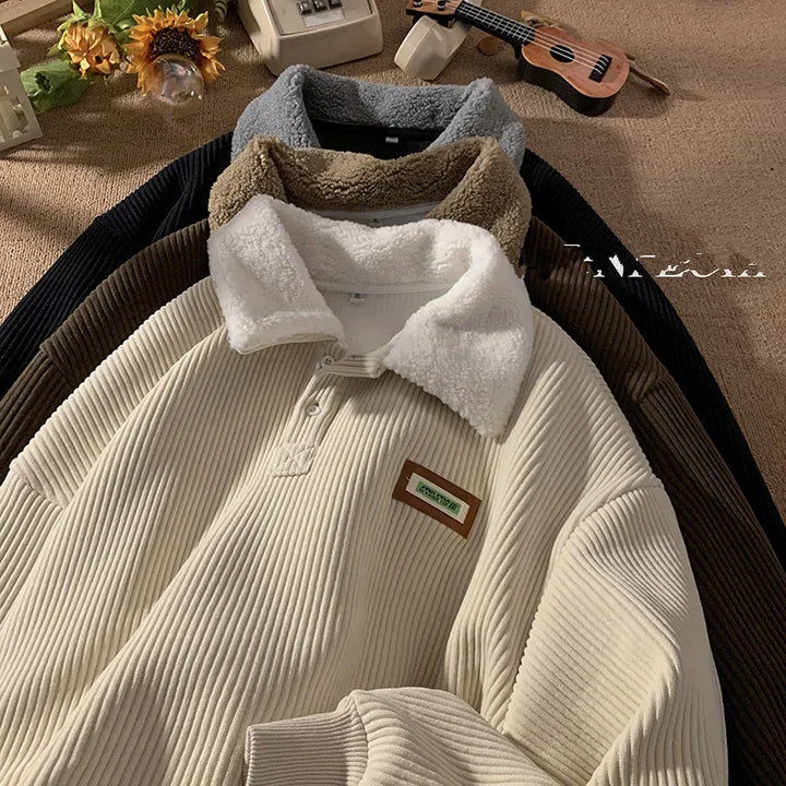 Oversized cord-pullover mit fleecekragen