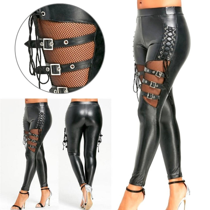 Stilvolle schwarze hose im lederlook für damen