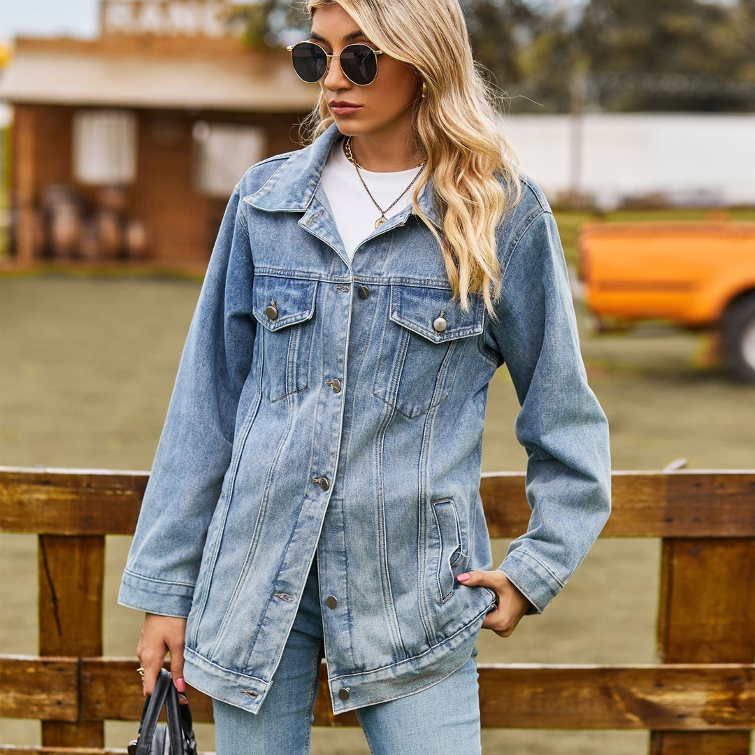 Damen Weinlese Lange Jeansjacke | Knopf Daunen