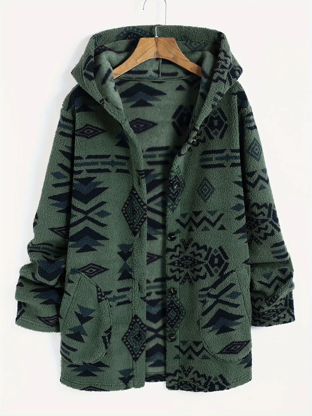 Fleece Jacke mit Azteken-Muster für Damen | Lang