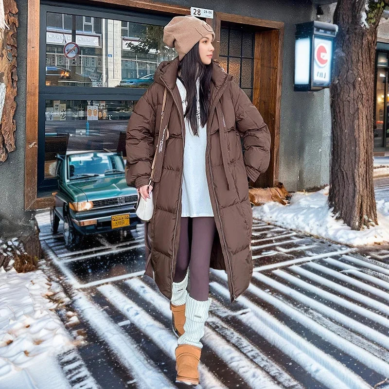 Lässige Winter jacke lang mit Kapuze für Damen | Modern
