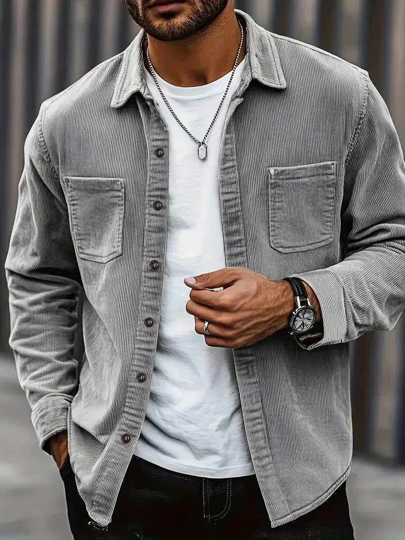 Herren Knopfleiste Hemd Cord Jacke | Warme