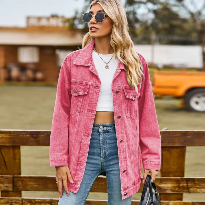 Damen Weinlese Lange Jeansjacke | Knopf Daunen