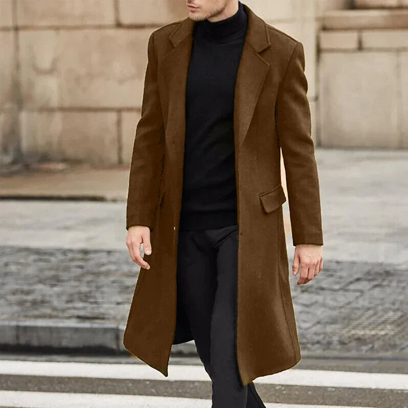 Herren Langer Trench Mantel mit Fronttasche | Stilvoll
