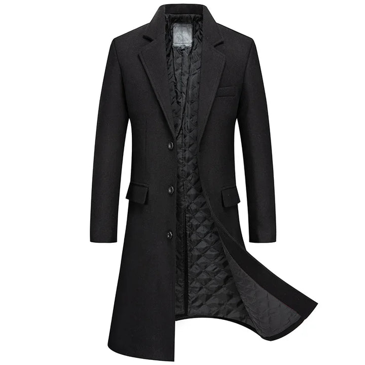 Schwarze Woll Jacke Lang für Herren | Wintermantel