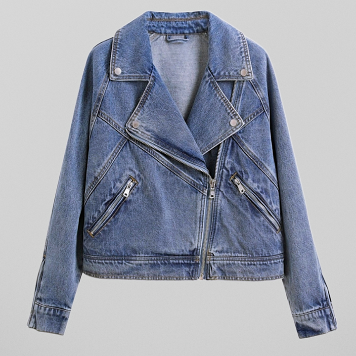 Damen Modische Jeansjacke mit Reißverschluss | Weinlese