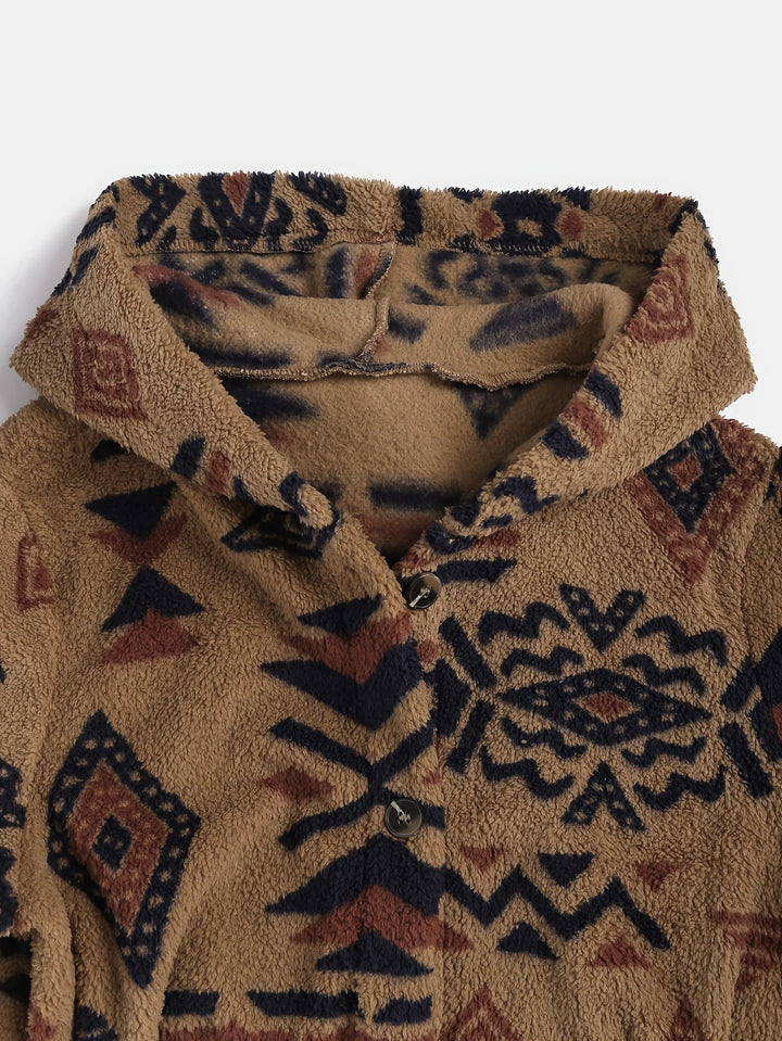 Fleece Jacke mit Azteken-Muster für Damen | Lang