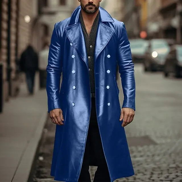 Herren Lang Zweireihig Trench Coat | Lange Ärmel