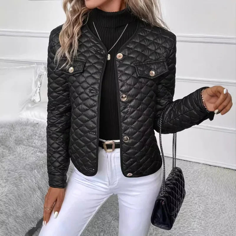 Damen Pufferjacke mit Fronttaschen | Knopfleiste