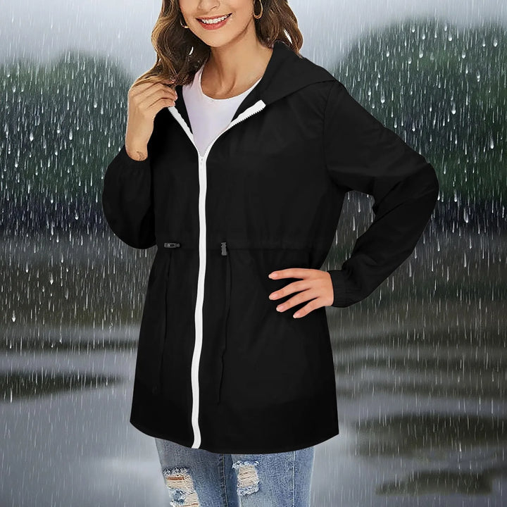 Damen-Windjacke mit langem Reißverschluss | Kapuze