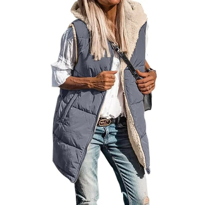 Damen Lange Warme Puffer Weste | Kapuze