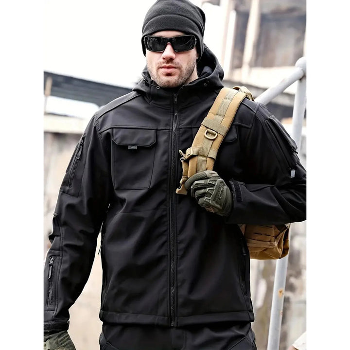 Softshell Jacke mehreren Taschen für Herren | Kapuze
