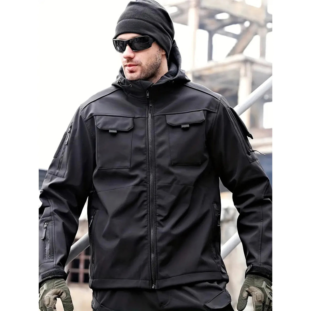 Softshell Jacke mehreren Taschen für Herren | Kapuze