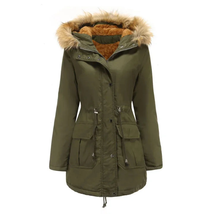 Damenparka mit Kapuze und Knopfleiste | Verstellbarer Gürtel