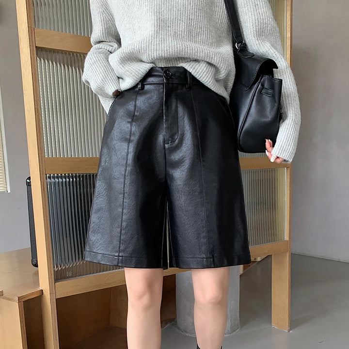 High-waist shorts im lederstyle für damen