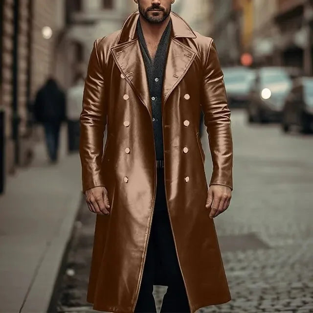Herren Lang Zweireihig Trench Coat | Lange Ärmel