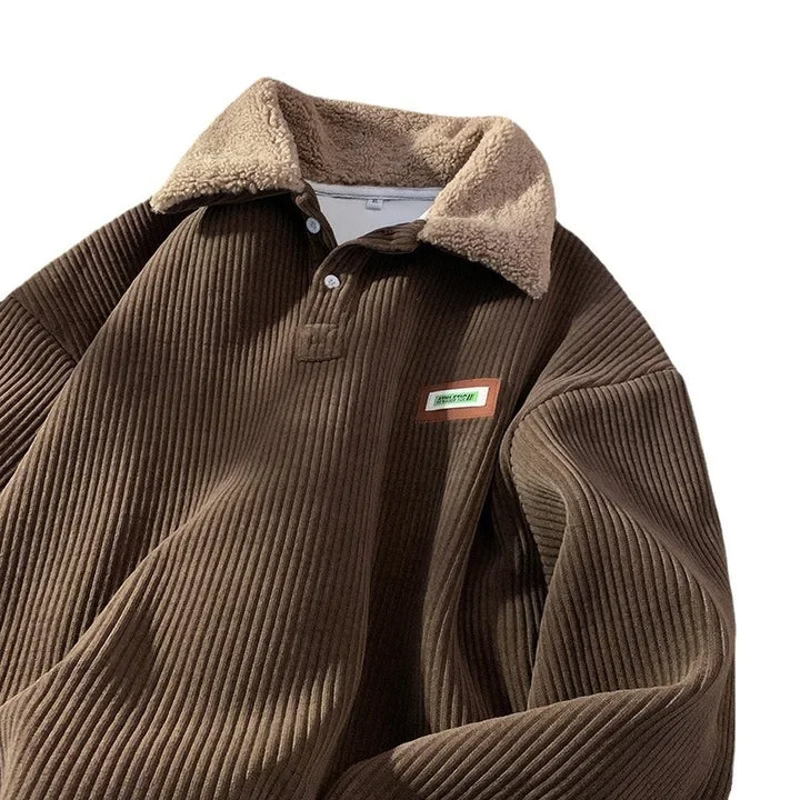 Oversized cord-pullover mit fleecekragen