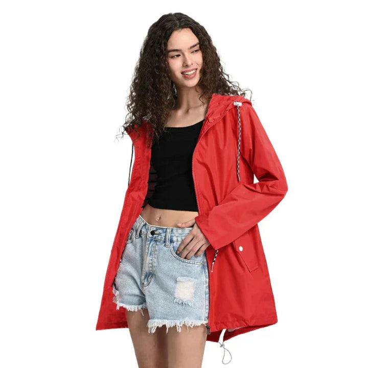 Modisch Wasserdichte Regenjacke für Damen mit Kapuze | Schlichte