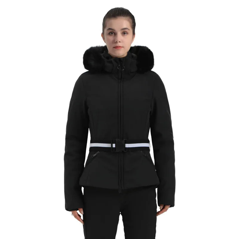 Strukturiert Ski jacke mit Kapuze für Damen | Praktisch