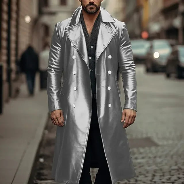 Herren Lang Zweireihig Trench Coat | Lange Ärmel