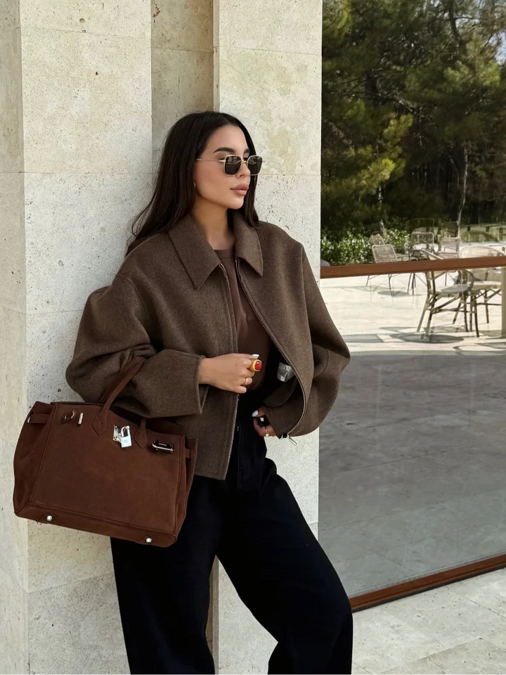 Kurz Woll Jacke für Damen | Kragen