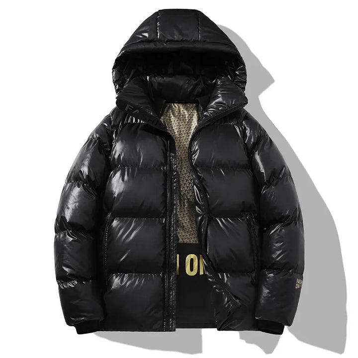 Schwarz Daunen Jacke für Herren | Mit Kapuze
