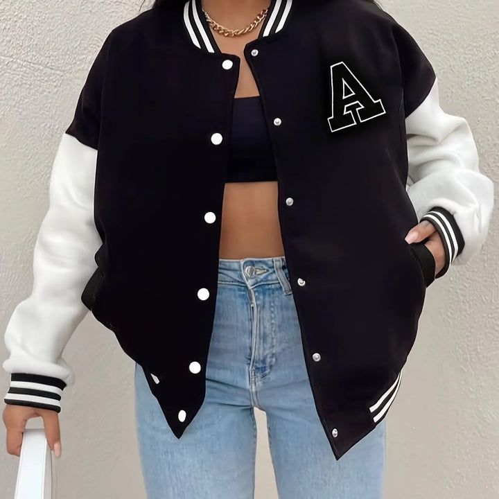 Damen College jacke mit Rippstrickärmeln | Knopfleiste