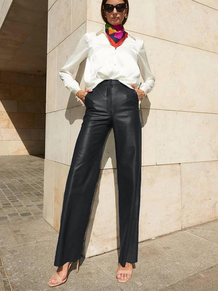Elegante high-waist hose im lederlook